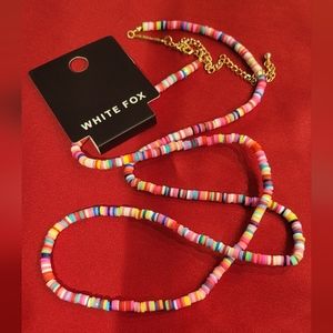 White Fox Colorful Vinyl Disc Beads Necklace Rainbow Stack